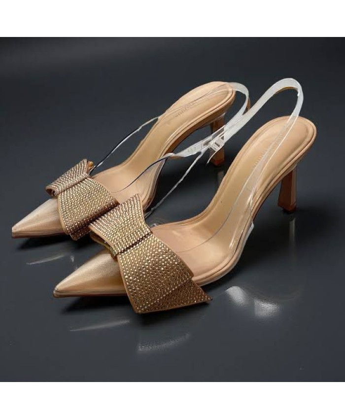 Stradivarius Embellished Bow Vinyl Pointed Toe Slingbacks