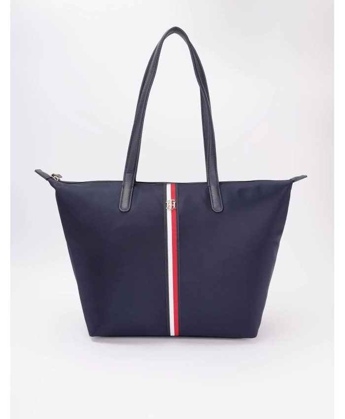 Tommy Hilfiger Solid Blue Nylon Tote Bag