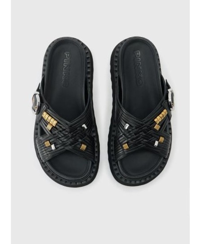 PINKO WOMEN'S BLACK "KATE" LEATHER SLIPPERS