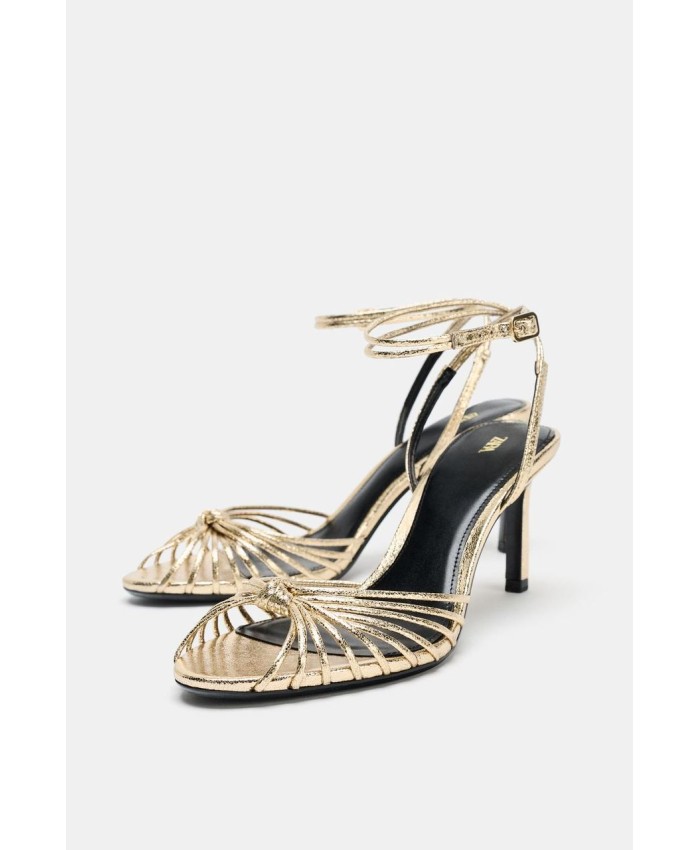 Gold Strappy Ankle‑Strap Heeled Sandals