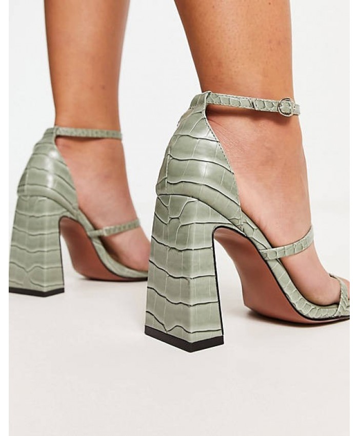 ASOS DESIGN Wide Fit Nonda block heeled sandals in sage green